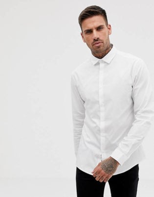 Asos Design Stretch Slim Formal Work Shirt In White