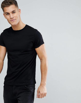 Asos Design T Shirt With Crew Neck And Roll Sleeve In Black