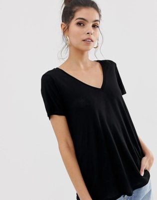 Asos Design V Neck T Shirt With Short Sleeves In Black