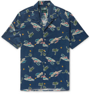Camp Collar Printed Cotton Blend Shirt