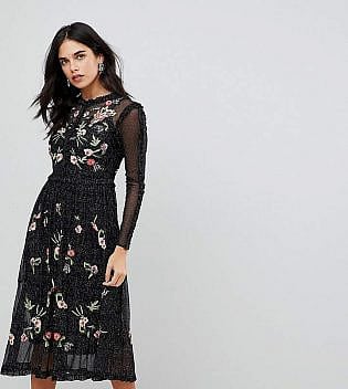 FROCK AND FRILL FLORAL PREMIUM EMBROIDERED METALLIC TULLE SKATER DRESS