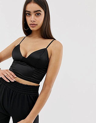 Missguided Satin Cami Bralette In Black