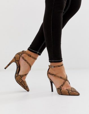 New Look Wide Fit Strappy Heel In Snake