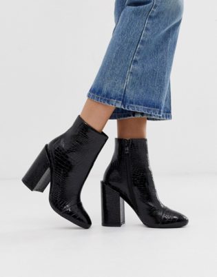 Raid Dolley Black Croc Patent Heeled Ankle Boots