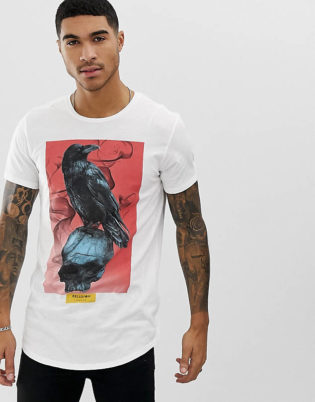 Religion T Shirt With Crow And Skull Print In White