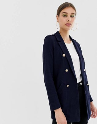 River Island Jersey Blazer With Double Breasted Buttons In Navy