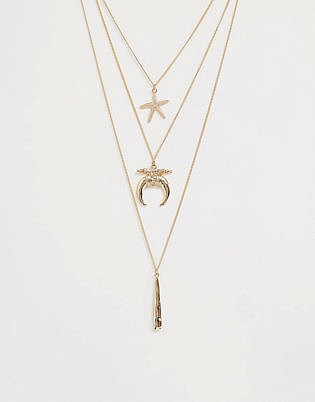 South Beach Gold Multirow Layering Necklace