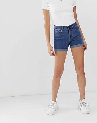 Vero Moda Roll Hem Denim Shorts In Blue