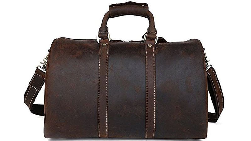 BAIGIO Brown Leather Travel Duffel