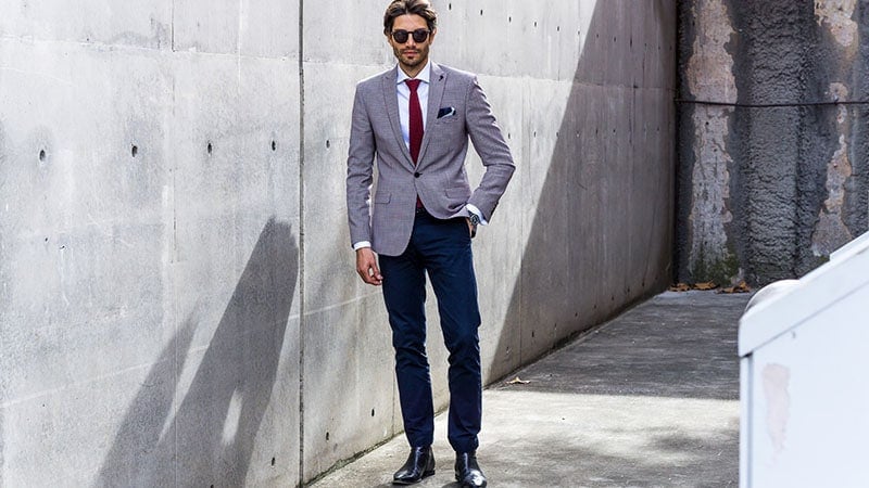 Grey Blazer and Navy Pants