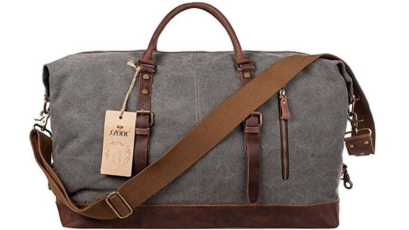 S-ZONE Leather Canvas Duffel Bag