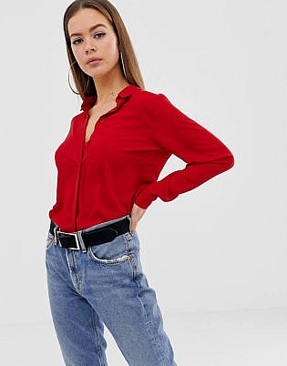 red shirt and jeans