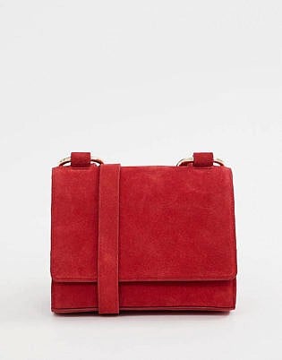 Asos Design Suede Cross Body Bag With Ring Strap Detail