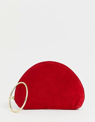 Asos Design Suede Half Moon Clutch Bag With Wristlet Ring Detail