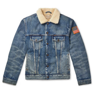 Appliquéd Faux Shearling Lined Denim Jacket