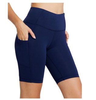 Baleaf Women's High Waist Workout Yoga Running Compression Shorts Tummy Control Side Pockets