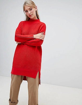 French Connection Ottoman High Neck Longline Sweater With Zip Detail