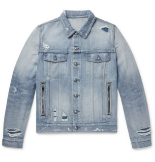 Logo Embroidered Distressed Denim Jacket