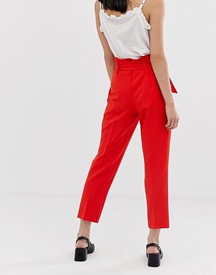 Miss Selfridge Petite Paperbag Pants In Red