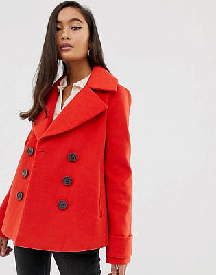 Miss Selfridge Double Breasted Coat In Red