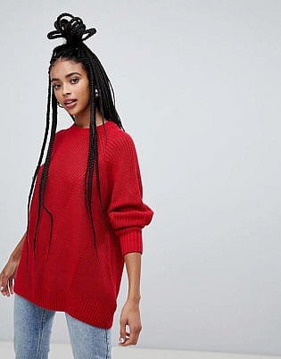 Monki Longline Textured Sweater In Red