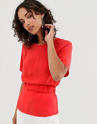 Selected Femme Cinched Waist Short Sleeve Top