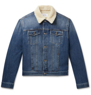 Slim Fit Shearling Trimmed Denim Jacket