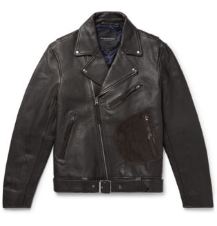 Suede Trimmed Leather Biker Jacket