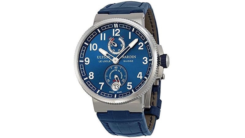 Ulysse Nardin Marine Chronometer Blue Alligator Leather Mens Watch 1183-126-63