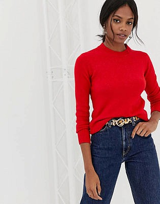 red shirt and jeans