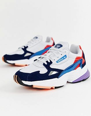 Adidas Originals White And Navy Falcon Sneakers