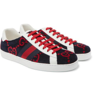 Ace Leather Trimmed Logo Print Terry Sneakers