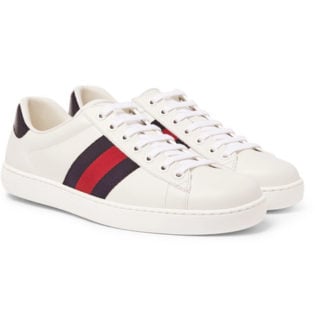 Ace Watersnake Trimmed Leather Sneakers