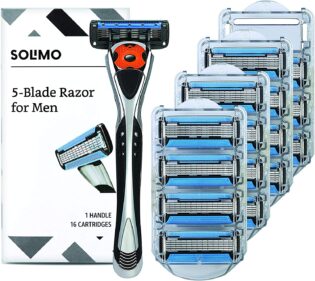 Amazon Brand Solimo 5 Blade Motionsphere Razor For Men With Dual Lubrication And Precision Trimmer, Handle & 16 Cartridges (cartridges Fit Solimo...
