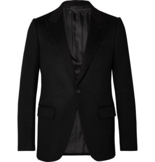 Black Slim Fit Camel Hair Blazer