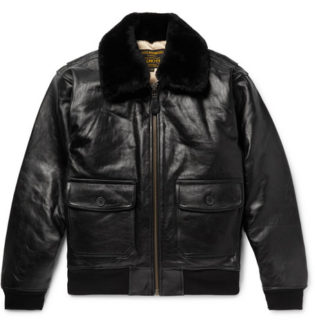G 1 Shearling Trimmed Leather Bomber Jacket