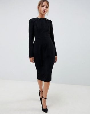 Asos Design Long Sleeve Midi Dress With Seams