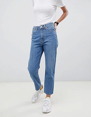 Asos Design Recycled Florence Authentic Straight Leg Jeans In Mid Vintage Blau