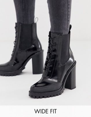 Asos Design Wide Fit Ellen Chunky Lace Up Boots In Black