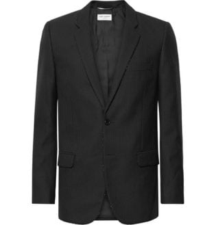 Black Slim Fit Bead Embellished Wool Blazer