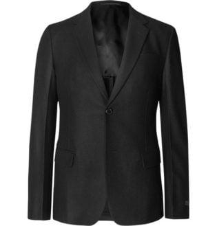 Black Slim Fit Unstructured Wool Flannel Suit Jacket