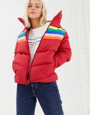 Brave Soul Antonia Padded Jacket With Rainbow Stripe Insert