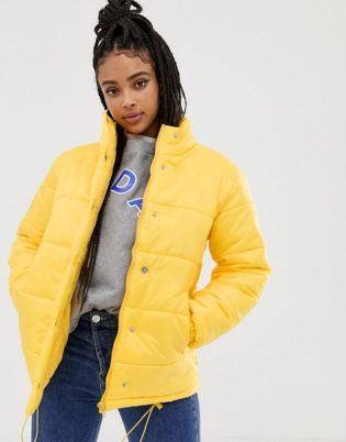 yellow and black bubble coat