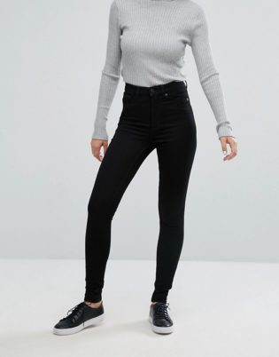 Monki Oki Skinny High Waist Jeans With Organic Cotton In Deep Black