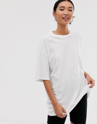 Monki Oversized Longline T Shirt In White