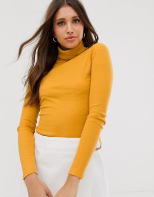 New Look Organic Yarn Rib Roll Neck In Dark Yellow