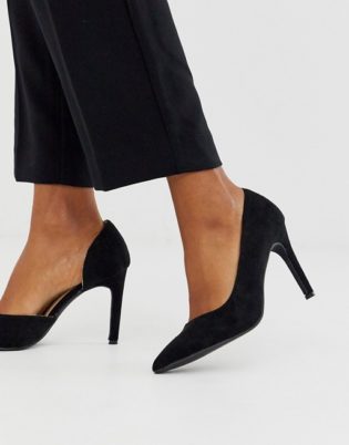 Pimkie Skinny Heel Faux Suede Court Shoes In Black