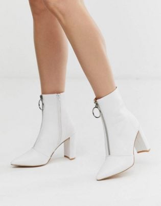 Public Desire Thrill White Block Heeled Ankle Boots