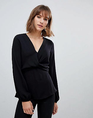 River Island Wrap Back Blouse In Black