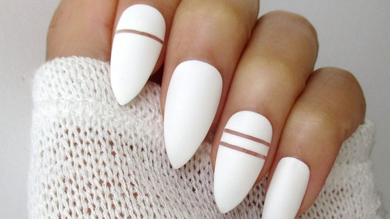 White Almond Shaped Nails